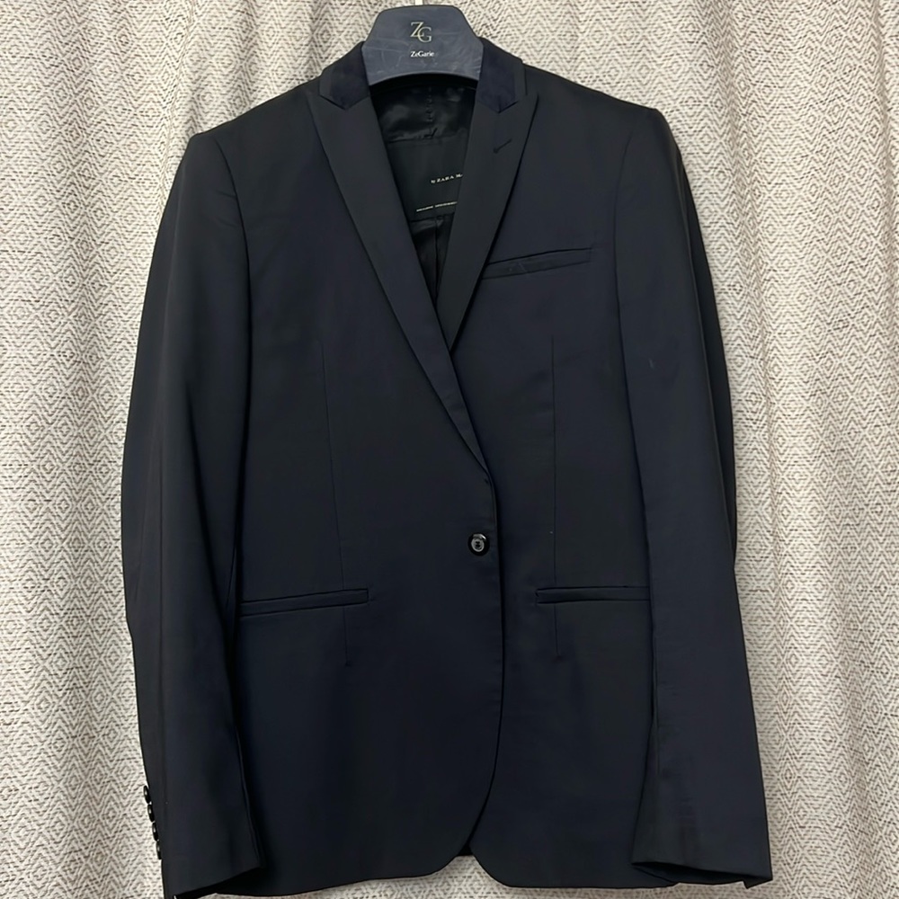 Zara Man Black Tag Blazer with Suede Size 40
